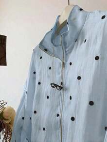 Chaqueta ligera con cremallera y dobladillo con cordón de lunares para mujer, primavera - Azul - Ver 4