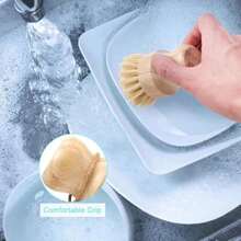 Aisuly Bamboo Dish Brush Set, 2 Pcs Palm Wooden Dish Scrubber Brush, Dish Brushes, Durable Wood Dishes Scrub Brush, Natural Round Vegetable Cleaning Pots Pans Sink Washing Kitchen Brush - 顏色A - 查看 4