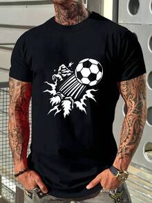 Camiseta Casual Unisex de Manga Corta para Hombres y Mujeres, Camiseta de Diseño de Fútbol de Manga Corta Cómoda y Transpirable para Hombres, Perfecta para Amantes de los Deportes, Estilo de Equipo Escolar y Estilo de Camiseta de Fútbol Men002 - Negro - Ver 6