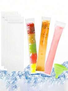 50/100入長型冰淇淋袋，適用於蔬菜/果汁、水果泥、冰淇淋、水果冰，低溫密封儲存袋，DIY冰淇淋袋與食品包裝袋，派對廚房禮品袋，一次性棒棒冰袋、碎冰袋，自封透明棒棒冰袋 - 彩色 - 查看 11