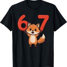Fox 67 Meme Six Seven Funny T-Shirt - 黑色 - 查看 1