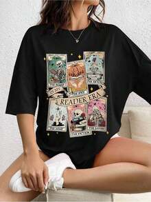 Camiseta de algodón con estampado casual de moda para mujer - Negro - Ver 1
