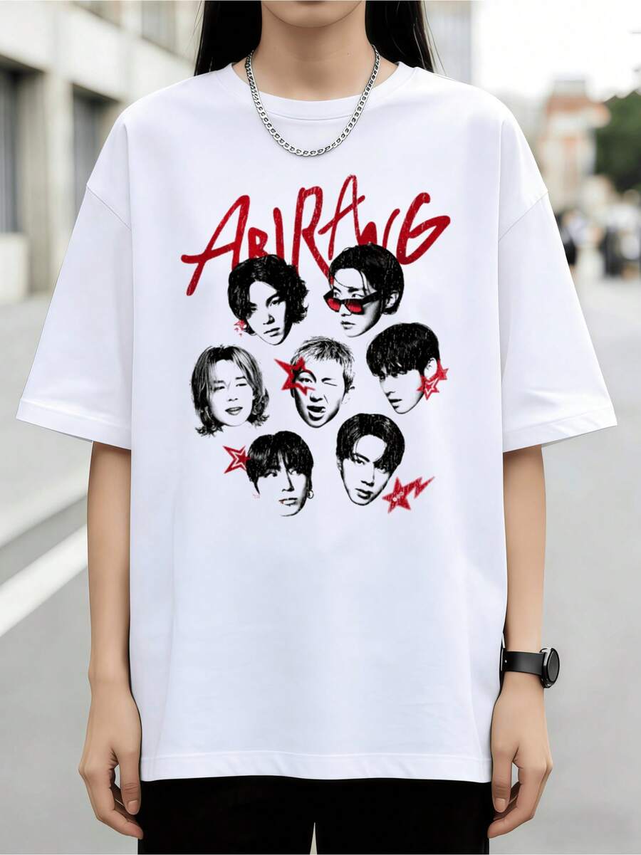 Arirang Headshot Star Graffiti Cotton T-Shirt - White - View 1
