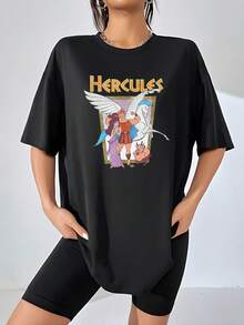 Illustration Of The Mythological Hero Hercules Alongside And Friends, Symbolizing Courage, Strength, And Loyalty, Inspired By Ancient Greece And Epic Stories. Comfortable Casual Women's T-Shirts For Everyday Wear And For Lovers Of Classic Styles. - 黑色 - 查看 6