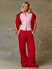 Cárdigan rojo casual para mujer - Rosa - Ver 3