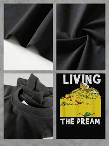 Happy Duck Enjoying A Huge Mountain Of Golden Coins Symbolizing Fulfilled Dreams, Success, And Joy With A Fun Message Of Motivation And Prosperity. Casual And Comfortable Women's T-Shirt - 黑色 - 查看 4