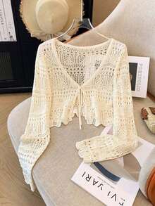 1 chiếc áo khoác nhẹ, kiểu bolero mỏng mùa hè, áo khoác tay dài che phủ váy. - Nhiều màu - Xem 3