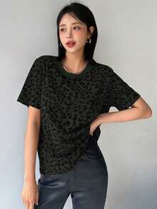 Camiseta de manga corta holgada con estampado de leopardo para mujer, ropa de verano y otoño - Multicolor 3 - Ver 4