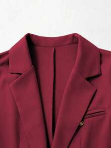 Traje de chaqueta y pantalón de un solo pecho de unicolor de manga larga, conjunto de traje elegante - Burdeos 2 - Ver 6
