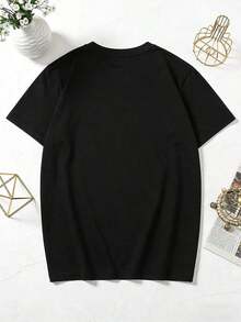 Women's Black T-Shirt With Skull And Cow Print, Round Neck, Casual Cotton Knit Fabric, Medium Elasticity, Regular Fit, Suitable For Women To Wear In Spring/Summer/Autumn. - 黑色 - 查看 2