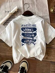 Women's T-Shirt With Skateboard Graphic Print And Lettering - White With Blue Design, Soft And Elastic Crew Neck, Casual Top For Spring, Summer And Autumn, Machine Washable Casual Wear, Spring Fashion, Medium Elasticity, Y2k T-Shirt - 白色 - 查看 8