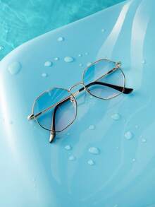 Trivaya 1pc Women's Geometric Copper-Tone Dual-Tone Fashion Fashion Glasses, Suitable For Tropical Beach Vacation, Halloween, Basic Autumn/Winter Outfits, Business Casual, Gifts, Elegant Summer Beach Vacation, Outdoor Activities, Travel - Ombre - View 1