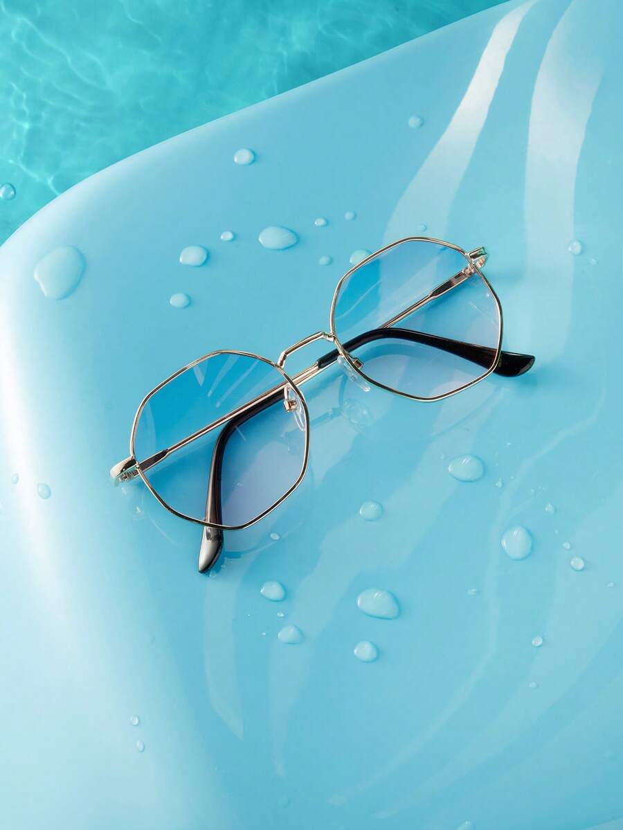Trivaya 1pc Women's Geometric Copper-Tone Dual-Tone Fashion Fashion Glasses, Suitable For Tropical Beach Vacation, Halloween, Basic Autumn/Winter Outfits, Business Casual, Gifts, Elegant Summer Beach Vacation, Outdoor Activities, Travel - Ombre - View 1