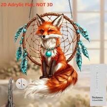 Atrapasueños plano 2D de zorro - Decoración colgante de cristal con tema animal, decoración navideña, decoración de habitación estilo bohemio y granja, regalo ideal para hombres, mujeres y amigos - Adorno colgante para el hogar y la habitación - Multicolor - Ver 2