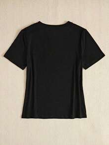 Camiseta de manga corta casual para mujer  con estampado de personajes, adecuada para el verano, camisetas con estampado de guepardo, tops de mujer, camiseta de verano. - Negro - Ver 2