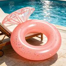 1pc Foldable Diamond Ring Shaped Inflatable Float, Multi-Style Options, Portable With Quick Inflate Valve, Glitter Water Hammock For Pool, Beach, Vacation, Lightweight Design, Pool Inflatable, Beach Essentials, Pool Float - Pink - View 7