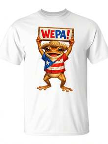 Camiseta TeeUnisex con Estampado del Coqui y la Bandera Puertorriqueña, Perfecta para Uso Diario en Algodón / 100% Algodón.Una camiseta navideña divertida para hombre, ideal para la moda urbana de verano.De alta calidad, cómoda y casual, hecha de tela de 220G. Camiseta de manga corta 100% algodón. - Blanco - Ver 6