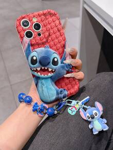 Disney Lilo & Stitch Phone Case With Stitch Charm And Stitch Lanyard - Cute Stitch Protective Case With Playful Expression And Red Leaf Background Design, Equipped With Delicate Stitch Decorative Lanyard And Beaded Bracelet For Easy Carrying, Compatible With IPhone 17, 16, 15, 14, 13, 12, 11 Pro Series, Ideal For Birthdays, Holidays, Anniversaries, Graduation Gifts, Or Any Special Occasion To Surprise Family, Friends, Classmates, And Loved Ones. - trắng - Xem 3