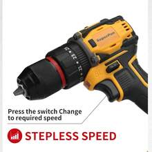 SuperPan 20V Brushless Cordless Drill Driver, 60N.M High Torque, 25+1 Clutch, 2-Speed Electric Screwdriver For Home DIY & Repairs,Bare Tool - Yellow - View 9