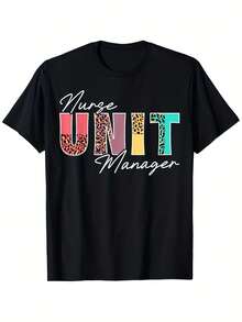 Leopard Print T-Shirt For Women And Men, For Nursing Unit Managers - Soft, Breathable, Lightweight, With Fun Graphic Design And Lettering, Unisex Sizes S-XXXL, Ideal For Nurses, For Halloween And Christmas Gifts, Casual Work Wear And Everyday Use - 黑色 - 查看 1