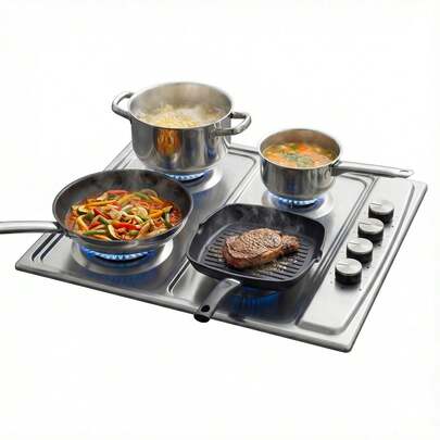 Avilia Piano Cottura 4 Fuochi A Gas In Acciaio Inox 50x58cm 220-240v