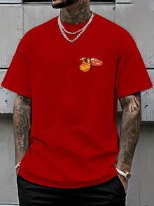 1pc Disney Men's Cars Movie T-Shirt - Lightning McQueen & Racing Cars, Favorite Tee Suitable For Gift, Casual Summer Wear, Parties & Everyday Outfits (Official Merchandise) - 紅色 - 查看 2