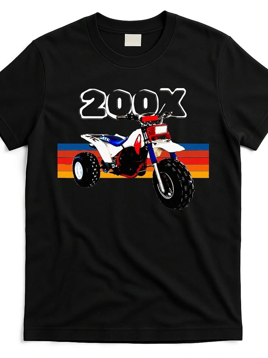 Camiseta de hombre, camiseta vintage con estampado de ATV, camiseta vintage con estampado de motocicleta todoterreno, top casual de verano, adecuada para fiestas y uso diario, perfecta para vacaciones y tiempo de juego, ideal para fiestas y vacaciones en familia, estilo urbano, moda moderna, atuendo de fiesta, ropa casual de verano. - Negro - Ver 1
