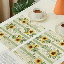 A Complete Set Of Daily Sunflower, Green Leaf, Green Checkered, And Striped Patterned Placemats, Suitable For Spring, Summer, Autumn, And Winter. It Adopts A Multi-Color Pattern Design And Is Woven From 100% Polyester Fiber. The Size Is 12 * 18 Inches And Can Be Machine Washed With Polyester Placemats. Heat Resistant, Stain Resistant, Waterproof, Easy To Clean, Suitable For Dining Tables, Holiday Party Decorations, Desktop Protection, Kitchen And Living Room Decorations, And Daily Use. - Multicolor - View 8