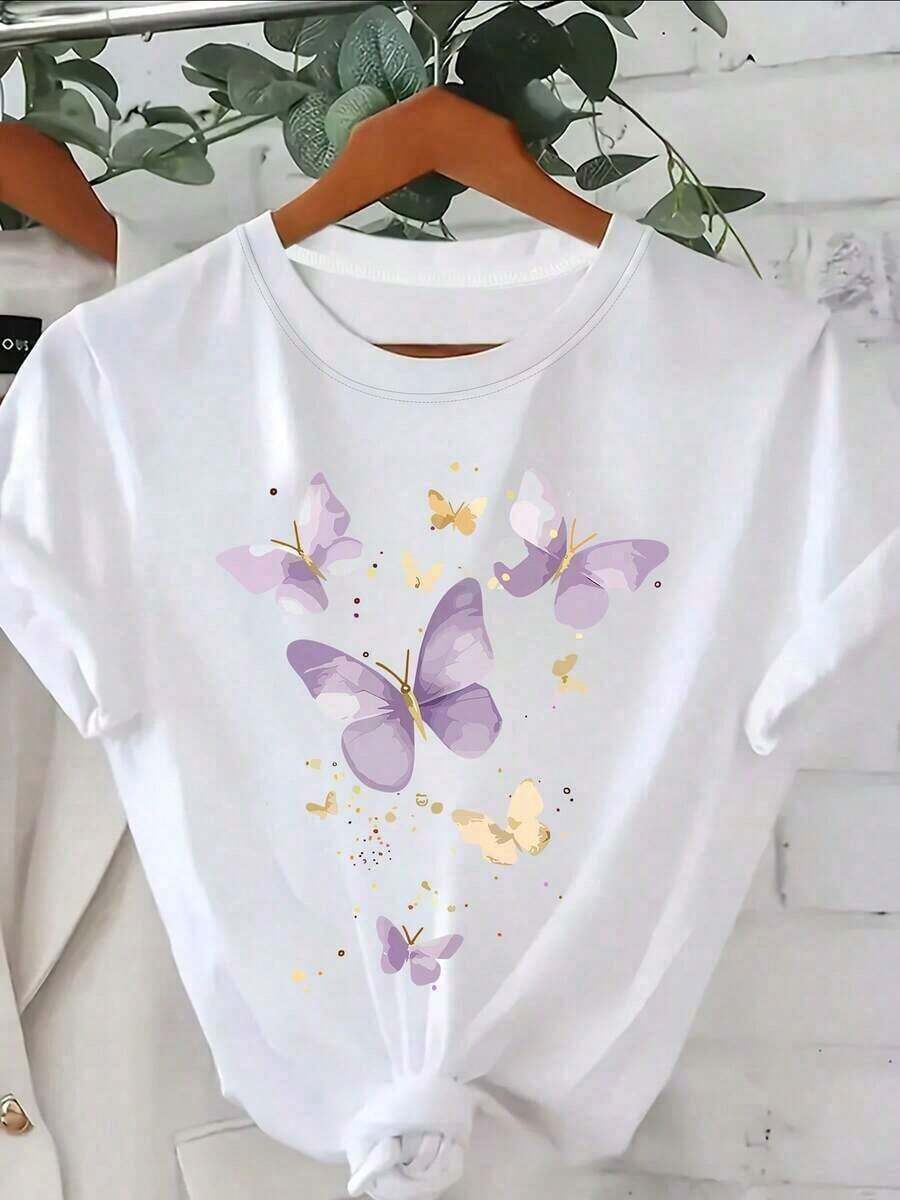 Talla Grande - Camiseta de Mujer de Manga Corta con Estampado de Moda y Cuello RedondoPure-Cotton - Blanco - Ver 1