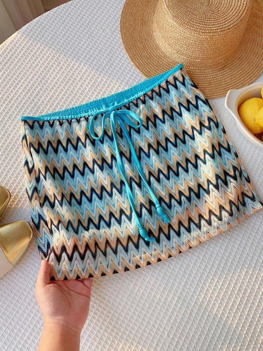 Falda casual de mujer con textura de ganchillo en verde y azul - Multicolor 3 - Ver 1