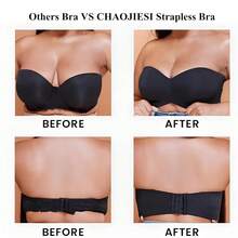 Strapless Bra For Women Plus Size Anti-Slip Multiway T-Shirt Bras With 1 Pairs Straps - 黑色 - 查看 6