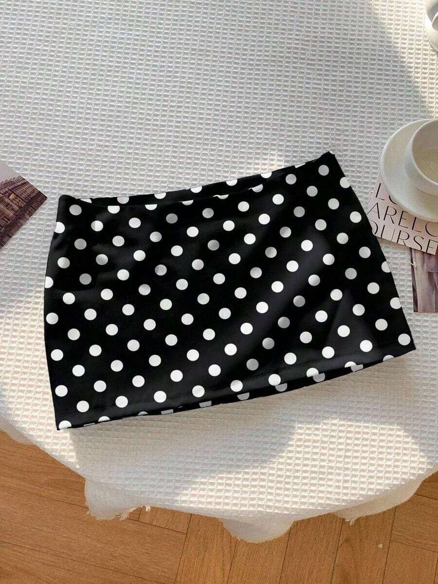 Falda corta de verano informal para mujer con cintura baja de unicolor - Blanco - Ver 1
