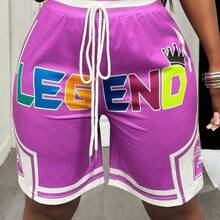2025 Summer New College Style Ball Game Uniforms For Birthday Parties Graduation Season Students Wear Daily Street Basic Versatile Casual Popular Online Ball Game Shorts Straps Letter Print Mesh Semi-Transparent Women's Shorts,High Waisted Shorts - Multicolor - Ver 6