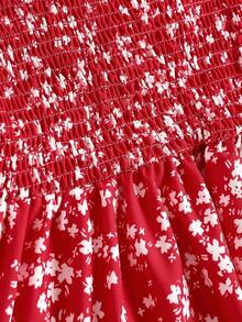 Vestido casual de mujer con estampado floral ditsy para vacaciones - Rojo - Ver 4