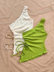 Blusa sin mangas de unicolor con bajo asimétrico, para verano - Multicolor 4 - Ver 2