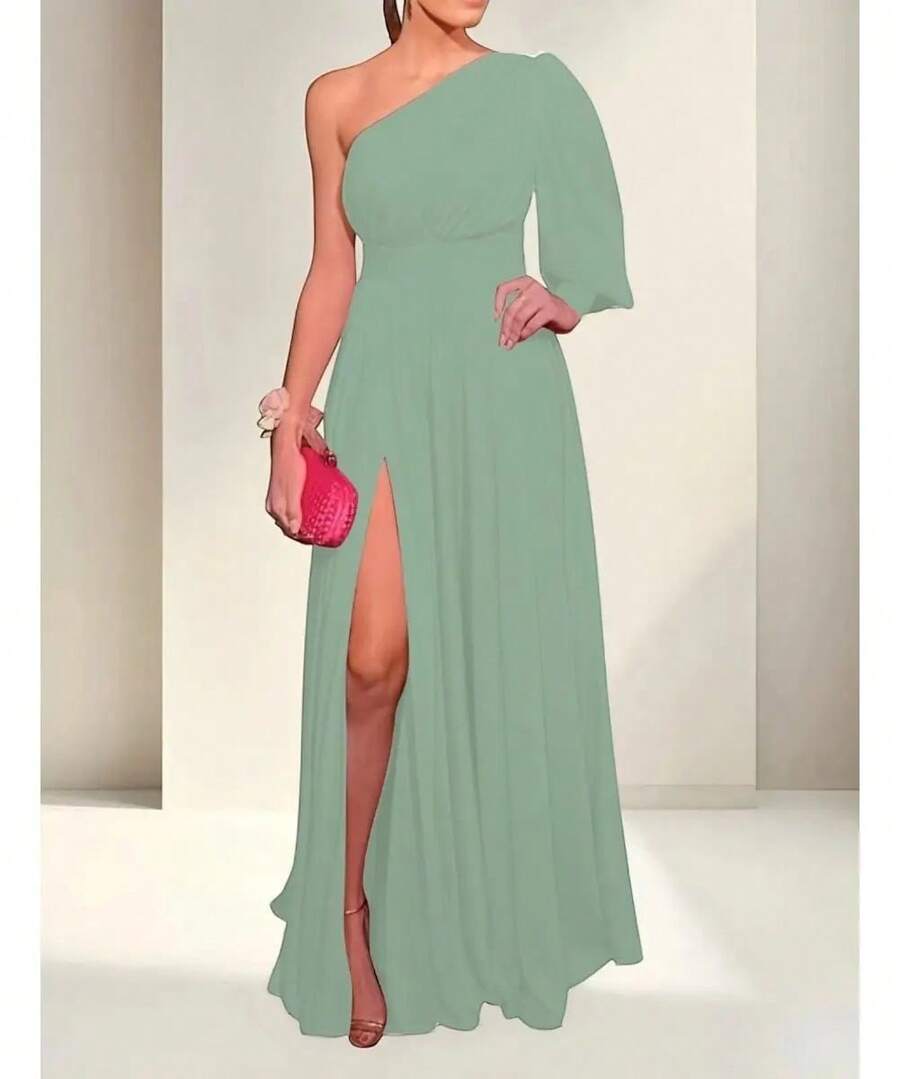 Vestido Largo Elegante Para Mujer Hombro Descubierto Ideal Para Fiestas - Azul menta - Ver 1