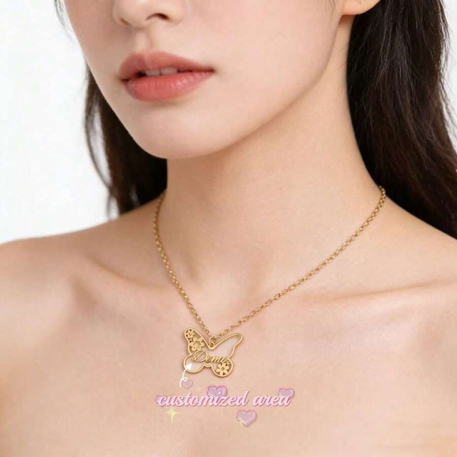 Dây chuyền hình bướm khắc tên theo yêu cầu, dây chuyền hình bướm tinh tế, dây chuyền hoa dành tặng mẹ, dây chuyền khắc tên duyên dáng, quà tặng sinh nhật. - Nhiều màu - Xem 1