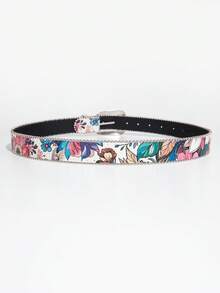1pc Asymmetrical Flower Embossed Gold Tone Carved Metal Buckle Waist Belt, Versatile Accessory For Women - Multicolor Rhinestones - View 5
