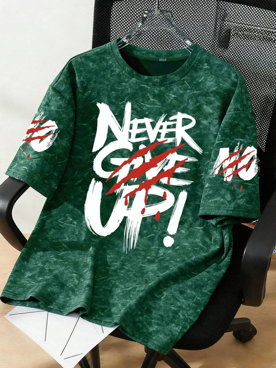 Teenager Clothing, Boys Tee, Casual Loose Fit Graphic Tee With Personalized Slogan Design - Round Neck Short Sleeve T-Shirt, Machine Washable - Perfect Summer Gift, Suitable For School And Outdoor Wear In Spring/Summer - Dark Green - View 1