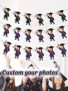 7/14/21pc Custom Photo Graduation Caricature Banner Garland – Personalized Grad Cap & Gown Face Bunting, Custom Graduation Party Decorations, Cute Graduate Photo Banner For Class Of 2026, Graduation Party, Commencement, And Grad Celebration,Graduation Gifts - Multicolor - View 2