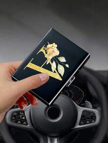 1 chiếc ví đựng thẻ mỏng 6 ngăn, màu vàng với chữ cái đầu A-Z và họa tiết hoa, ví đựng thẻ ID, thẻ ngân hàng, thẻ tín dụng, ví kim loại đen chống quét RFID, ví đựng thẻ tín dụng bằng nhôm mỏng chống quét, ví đựng thẻ nhiều ngăn cứng cáp di động dành cho nam và nữ - Nhiều màu - Xem 6