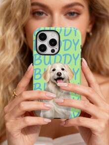 Étui de téléphone protecteur glacé 2-en-1 personnalisé avec photo d'animal de compagnie, nom et slogan, convient pour iPhone 11/12/13/14/15/16 17 Pro Max, style minimaliste Ins, cadeau personnalisé pour couple, usage quotidien, trajets, vacances, anniversaire - Multicolore - Voir 3