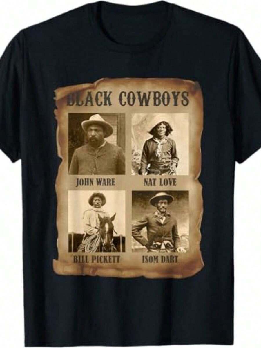 Playeras De Mujer Camiseta Unisex, Con EstampadoCamisetaHombresNegroRetroPatróNCamiseta-NegroVaqueroDiseñOconIcóNicoRetroFotodeNegroVaquero,SueltoAjusteCóModoTela,AdecuadoInformalDesgaste,HistoriaEntusiastasYVaqueroCulturaFans,Ropademujer,Blusasparamujer,Topsdemujer,Playerasdemujer - Negro - Ver 1