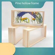 1pc Rectangular Wooden Double-Sided Acrylic Display Box, 3D Hollow Frame, With Polished Acrylic Surface, Dustproof Double-Layer Design, Suitable For DIY Photo Frames And Dried Flower Storage Display - Solid Wood Rectangle - View 5