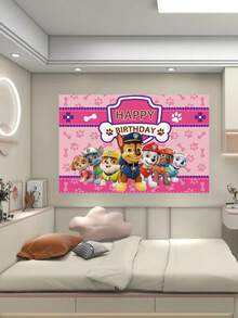 Paw Patrol 汪汪队立大功主题生日快乐背景幕布，4款独特的粉色系设计，饰有标志性角色和喜庆的“生日快乐”字样，用途广泛，适用于主题派对、生日聚会和拍照，是营造欢乐难忘氛围的理想之选。 - hanging scroll - 查看 7