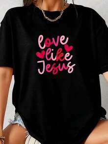 IZI-POD-Camiseta-Retro-Con-Corazón-Coqueta-Estilo-Jesus,-Unisexo-Para-Adultos,-Talla-Pequeña,-Manga-Corta,-Camiseta-Para-Dia-de-San-Valentin - Negro - Ver 2