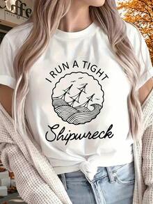 Camiseta estampada personalizada para mujer, de navegación marina, de manga corta, adecuada para todas las estaciones, ideal para actividades al aire libre, en casa y deportivas, regalo perfecto. Blusas Bonito 100% Algodón - Blanco - Ver 7