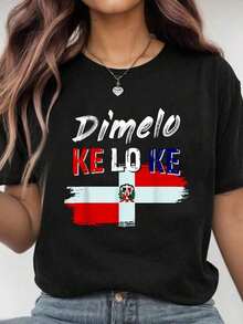 Casual100% Cotton Dimelo Ke Lo Ke Dominican Republic Flag T-ShirtcuteManga  Larga - Negro - Ver 5