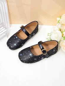 1雙女童夏季幻彩星空瑪麗珍鞋，黑色亮片布料，金屬扣環，柔軟防滑鞋底，公主鞋，適合日常、派對、表演穿著，春/夏/秋季 - 黑色 - 查看 4