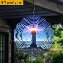 1pc 3D "Seagulls Flying Around Lighthouse" 10in*10in Rotating Hanging Decor With 360° DIY Creative Wind Spinner, Perfect All-Season Decoration (Pendant Not Included), Random Style - A - View 3